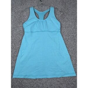 Lululemon Turbo Athletic Sleeveless Tan Top Tonka Stripe Womens Sz 8 Light Blue
